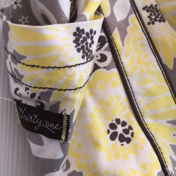 thirty one large spring Floral Yellow and Brown Tote Bag - Picture 5 of 11